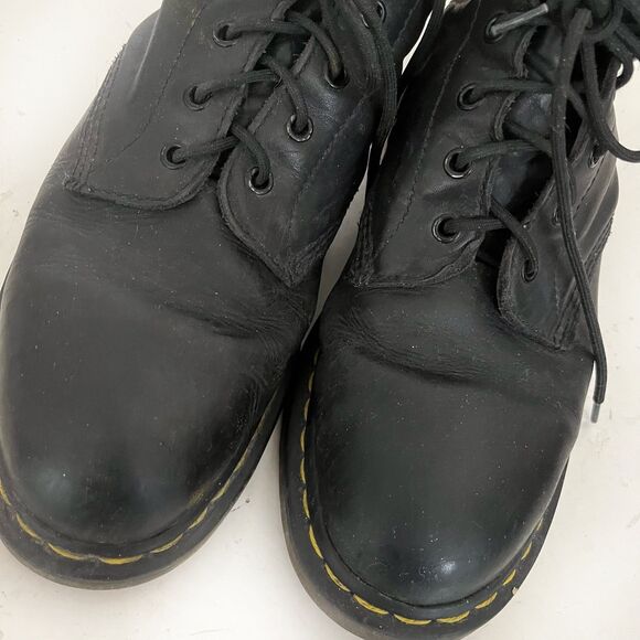 DR MARTENS Black Leather Boots Shoes Six Eye Lace Up Mens 11 Womens 12
